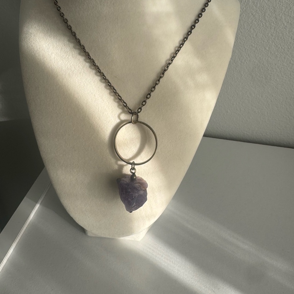 Raw Amethyst Stone Purple Stone Pendant Boho Necklace